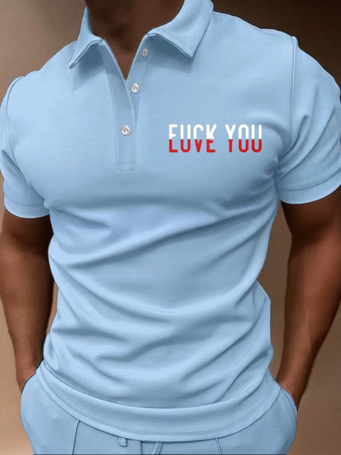 Men's F*ck You Love You Print Short-Sleeve Casual Polo Shirt