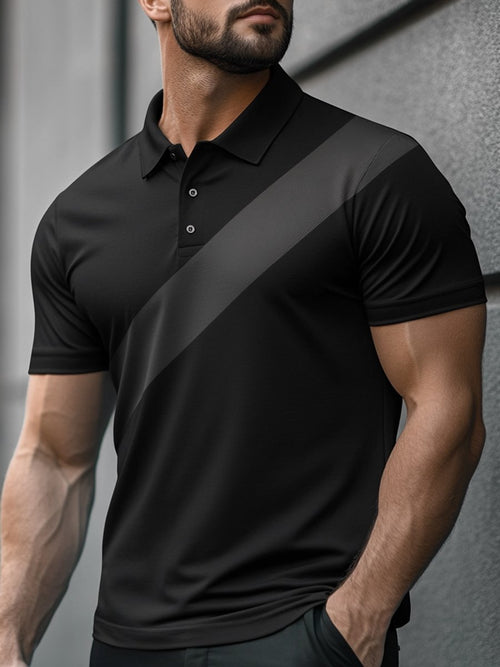 Men's Business Stripe Button-Down Short Sleeve Polo Shirt