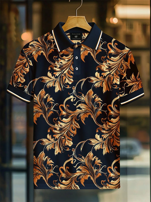Men's Casual Business Palace Style Button Short Sleeve Polo Shirt