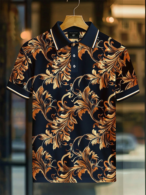 Men's Casual Business Palace Style Button Short Sleeve Polo Shirt