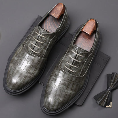 Men's Comfortable British Business Lace-Up Stone Leather Shoes