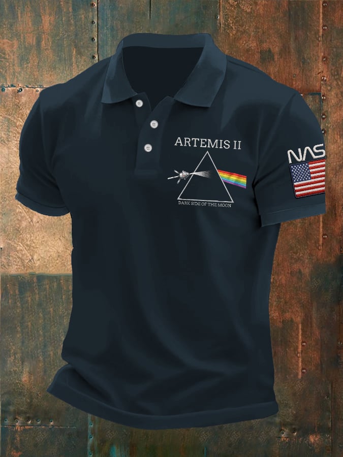 Men's Artemis II Dark Side Of The Moon Printed Polo Shirt