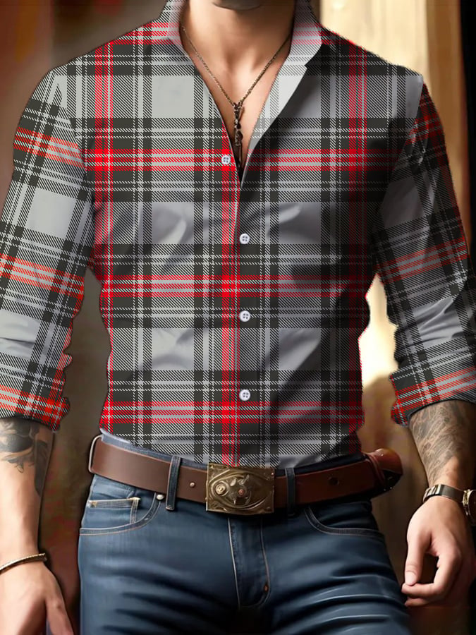 Men's Casual Business Checkered Print Shirt