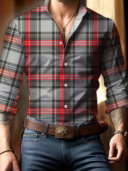 Men's Casual Business Checkered Print Shirt