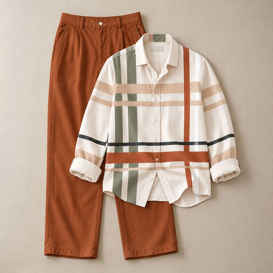 Men's Casual Long-Sleeve Shirt and Pants Set