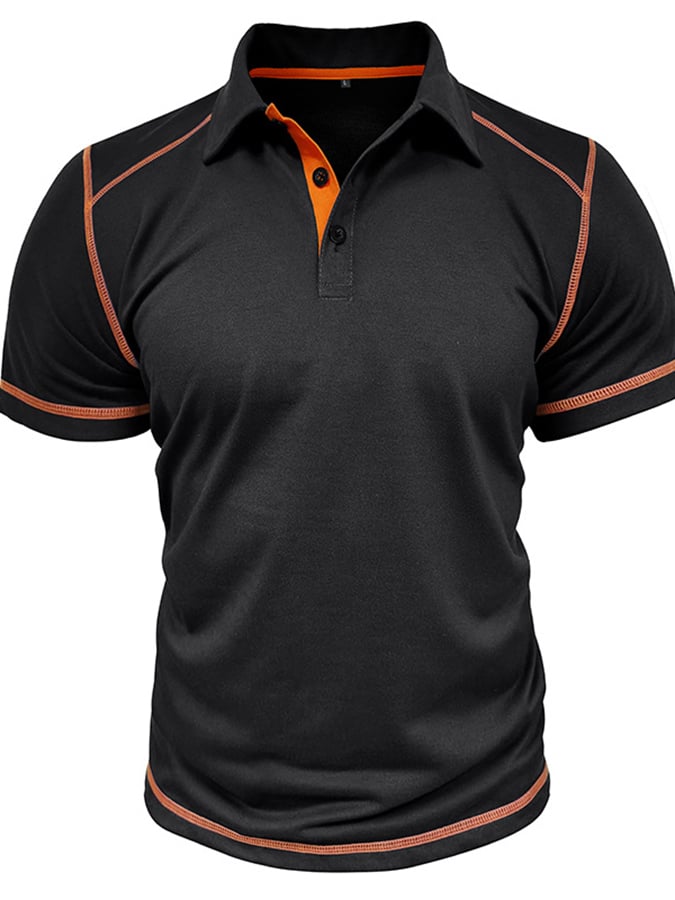 Men's Color Blocking Polo Collar Short Sleeved Polo Shirt