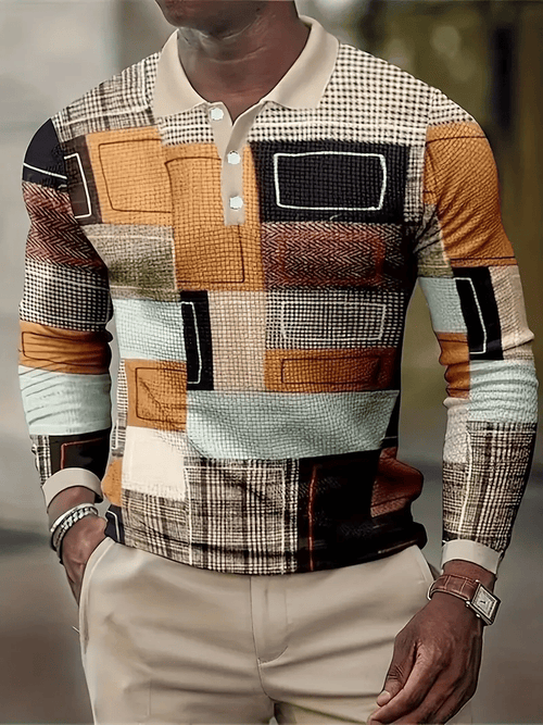 Men's Business Casual Striped Button-Down Polo