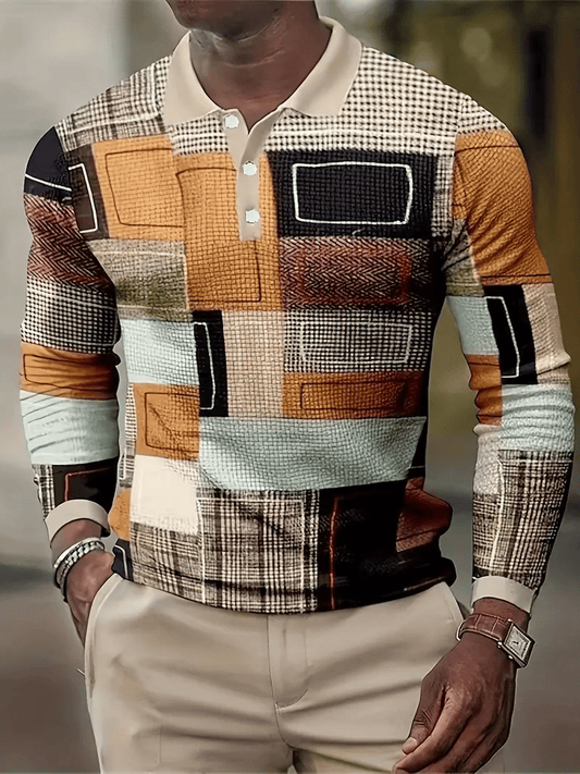 Men's Business Casual Striped Button-Down Polo