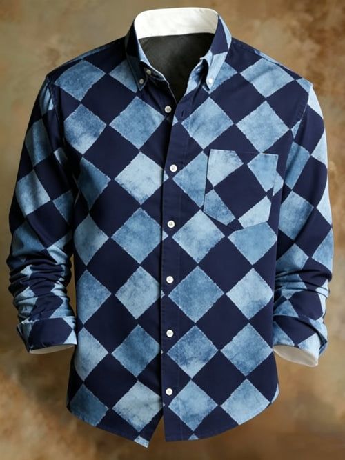 Men's Retro Abstract Art Print Pattern Business Style Shirt