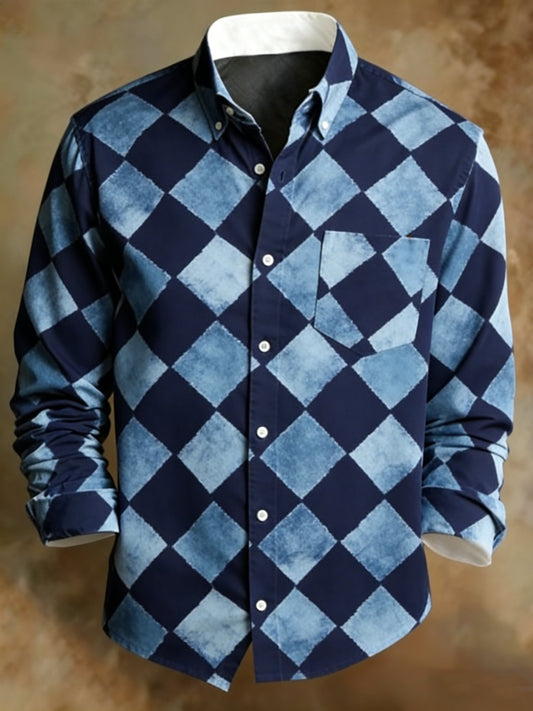 Men's Retro Abstract Art Print Pattern Business Style Shirt