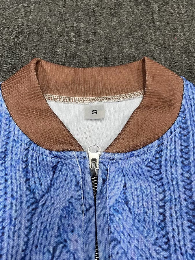 Men's Retro Letter Print Zipper Neck Knit Sweatshirt