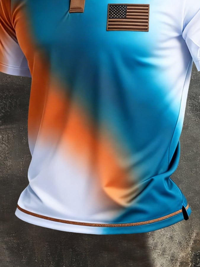 Men's Retro Patriot Color Block Polo Collar Short Sleeve