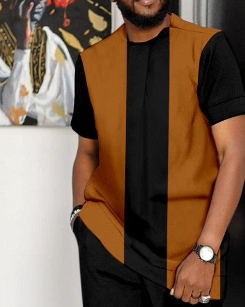 Men's Colorblock Print Short Sleeve Sports Walking Suit -310