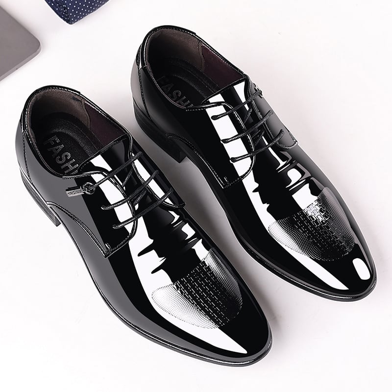 Men's Comfortable British Business Lace-up Patent Leather Shoes
