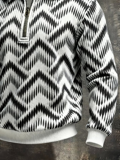 Men's Retro Color Block Print Color-Blocked Zip-Up Sweatshirt