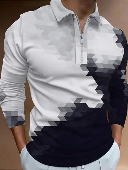 Fashion Print Print Lapel Pullover Long Sleeve Polo Shirt