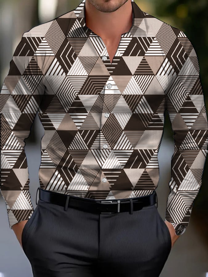 Men's Business Style Geometric Print Shirt