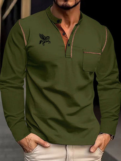 Men's Business Stripe Logo Button-Down Short Sleeve Polo Shirt