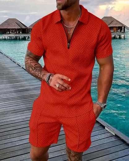 Suitmens Men's Daily Casual Collar Zipper Polo Shirt Set 216