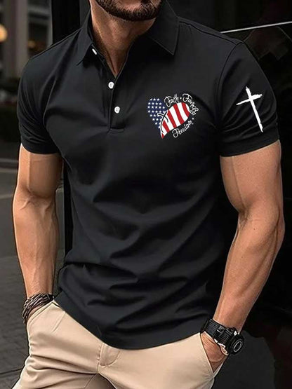 Men's Faith American flag print polo shirt