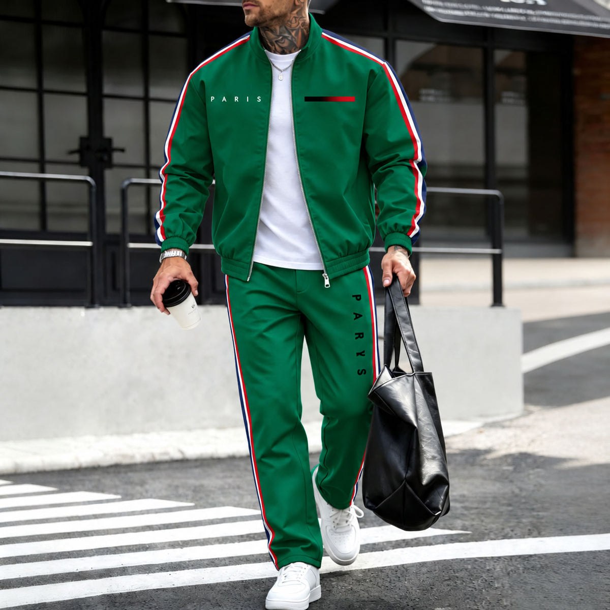 Men's Green Fleece-Lined Jacket and Pants Set