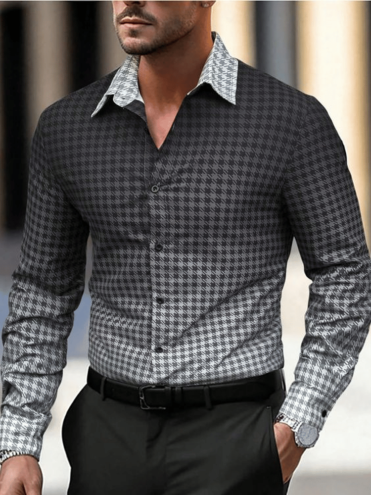 Men's Plaid Business Long Sleeve Shirt