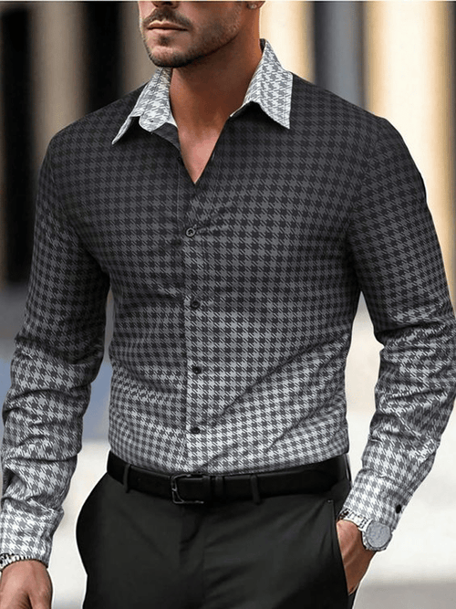 Men's Plaid Business Long Sleeve Shirt