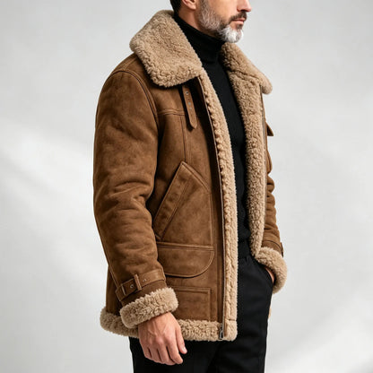 Men's Thickened Suede-Like Fleece Jacket with Integrated Faux Fur