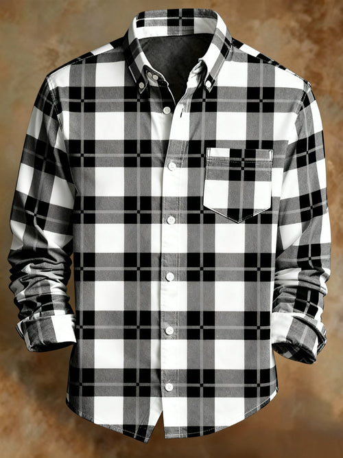 Men's Retro Abstract Art Print Plaid Pattern Business Style Shirt