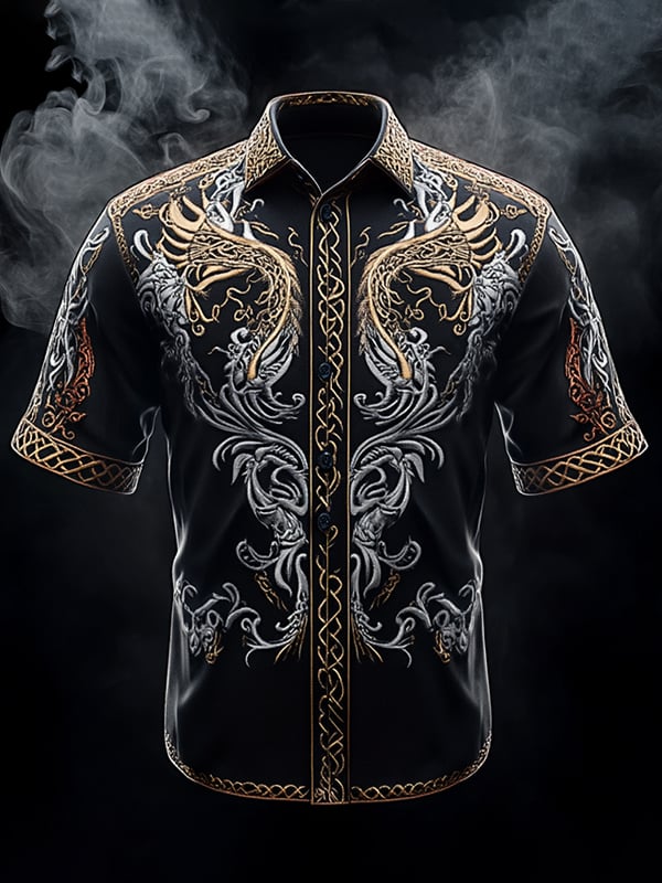 Men's Retro Viking Graphic Short Sleeve Shirt