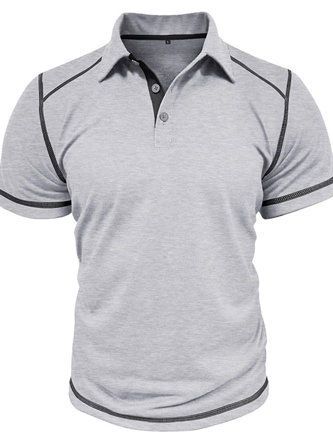 Men's Color Blocking Polo Collar Short Sleeved Polo Shirt