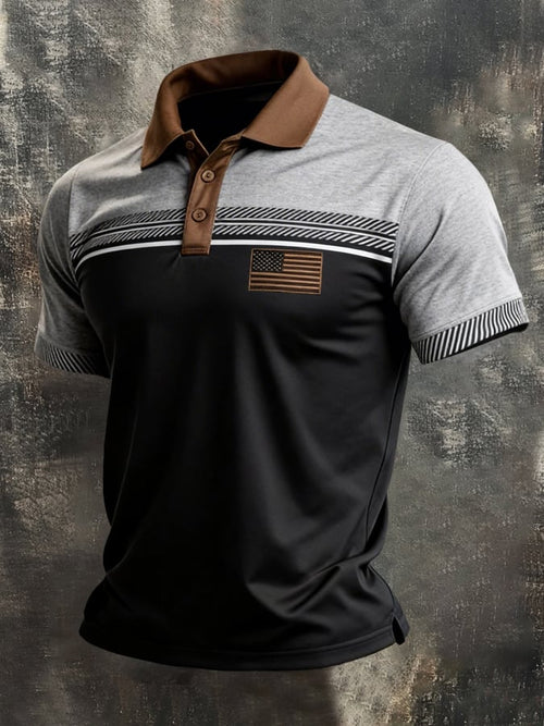 Men's Retro Patriot Color Block Polo Collar Short Sleeve