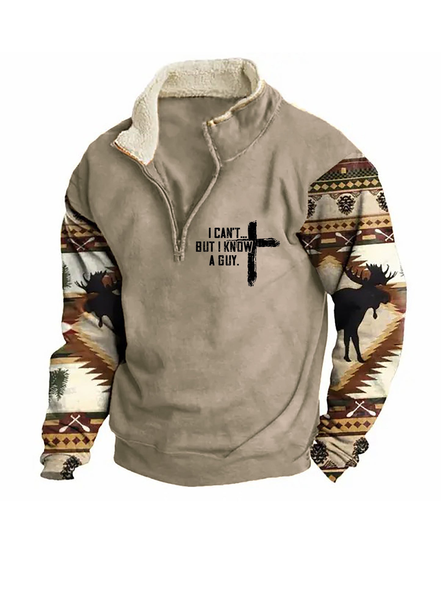 Men's I Can't But I Know A Guy Zip Colorblock Stand Collar Sweatshirt