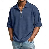 Men's Waffle Polo Shirts Zip Polo