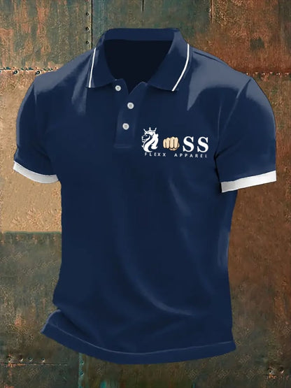 Men's Retro Letter Print Casual Polo Shirt