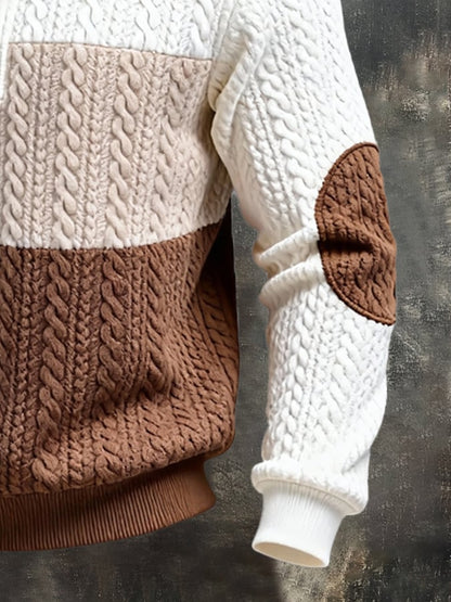 Men's Retro Jacquard Textured Patchwork Comfortable Color-Blocked Zip-Up Sweatshirt