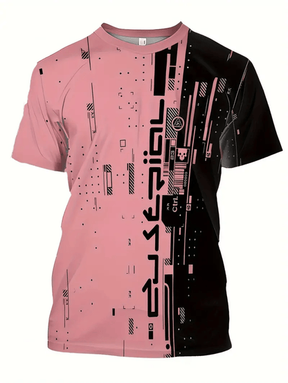 Men's short-sleeved T-shirt with striped logo print