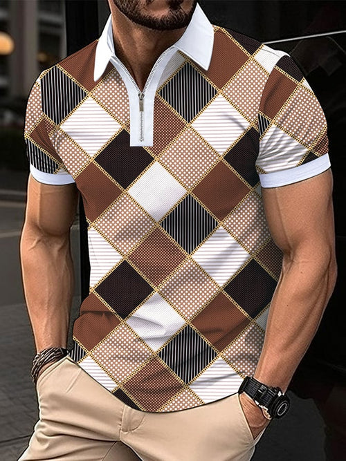 Men's Retro Plaid Print Casual Polo Shirt