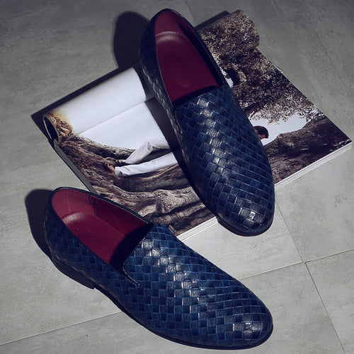 Men'S Pointed Trendy Casual Woven PU Leather Shoes