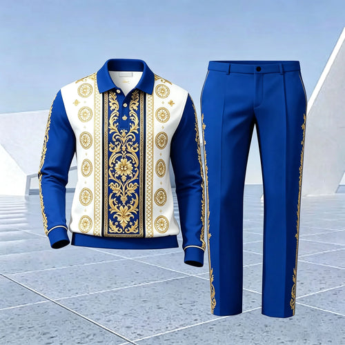 Men's Printed Polo Shirt and Pants Set