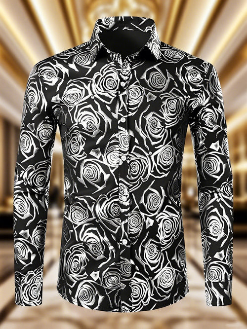 Men's Satin Luxe Floral Long Sleeve Button-Down Shirt
