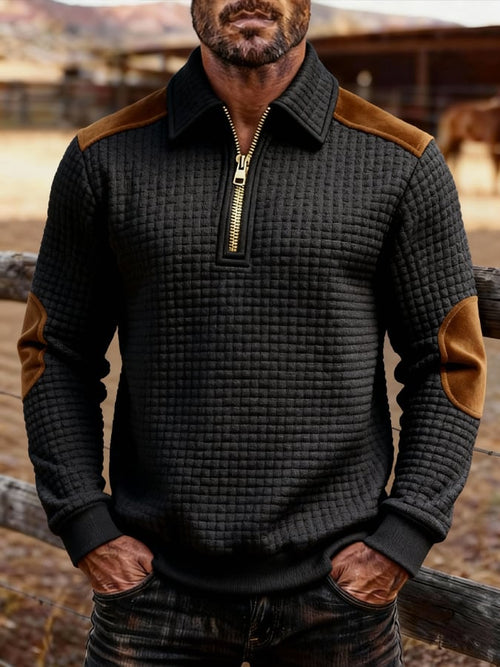 Men's Retro Color Block Print Zipper Sweatshirt