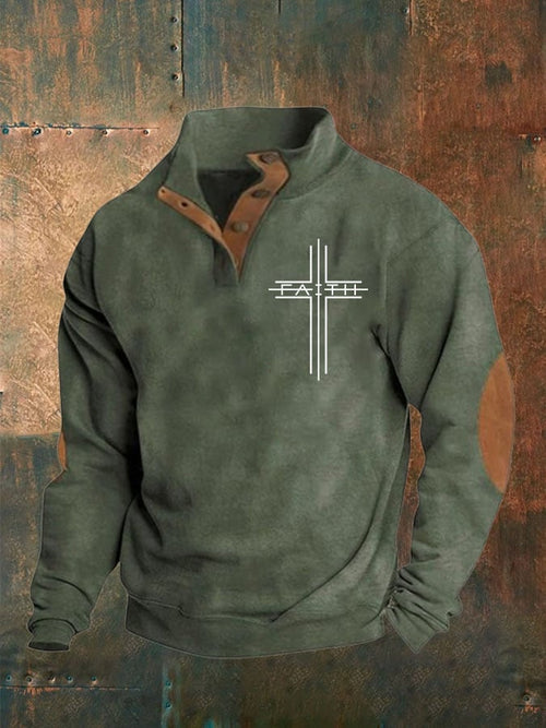 Men's Faith Print  Button Sweatshirt