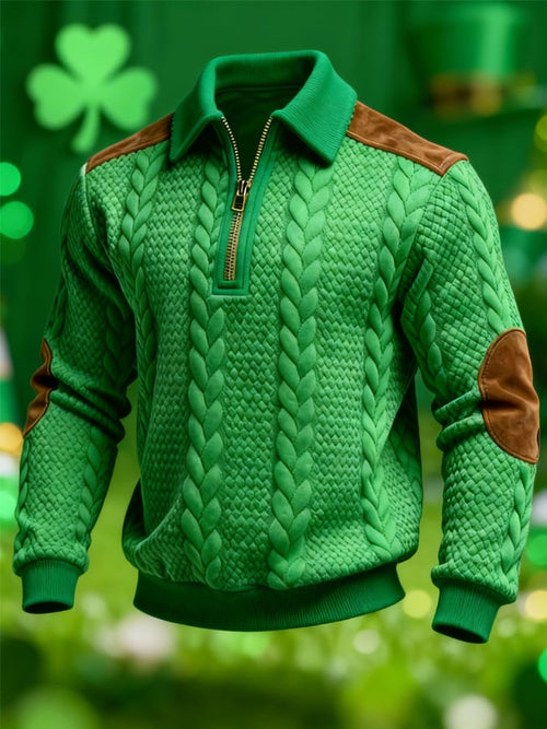 Men's Retro Jacquard Textured Patchwork Comfortable Color-Blocked Zip-Up Sweatshirt