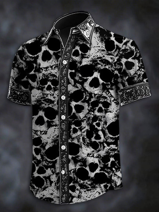 Men's Retro Western Print Short Sleeve Shirt