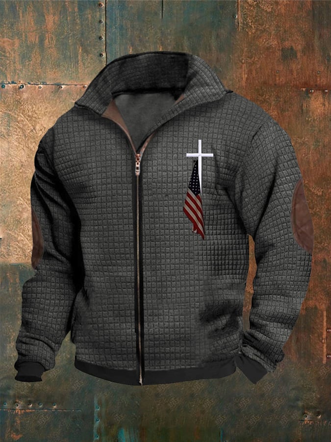 Men's Casual Faith Printed Zipper Long Sleeve Sweatshirt