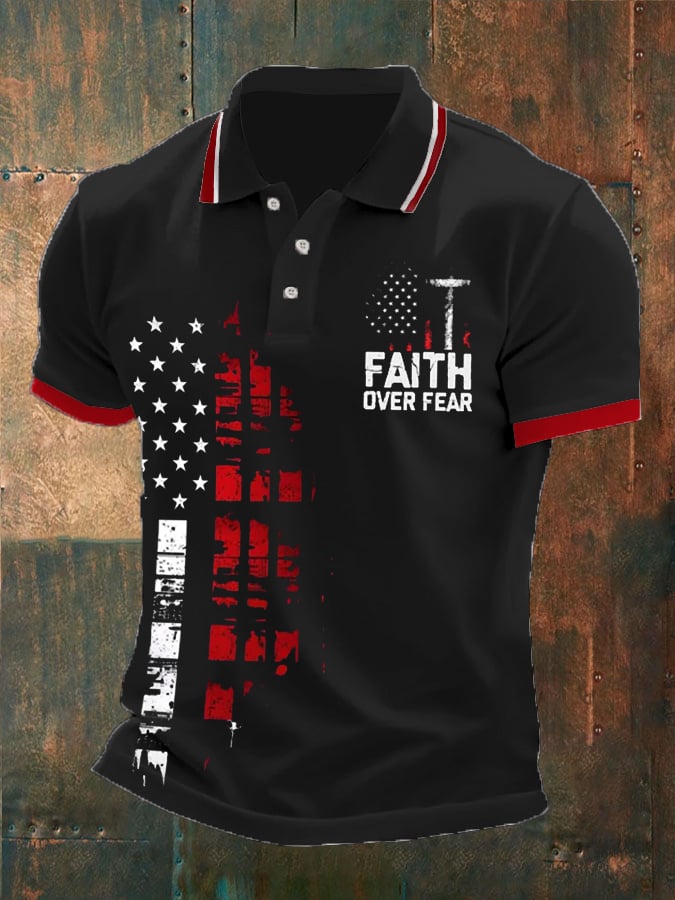 Men's Faith Over Fear Printed Polo Shirt