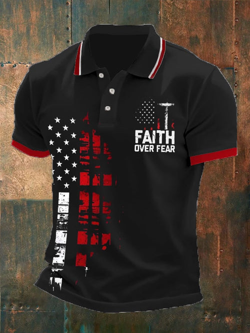 Men's Faith Over Fear Printed Polo Shirt