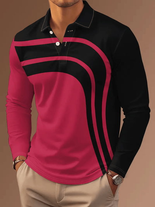 Men's Business Casual Striped Button-Down Polo