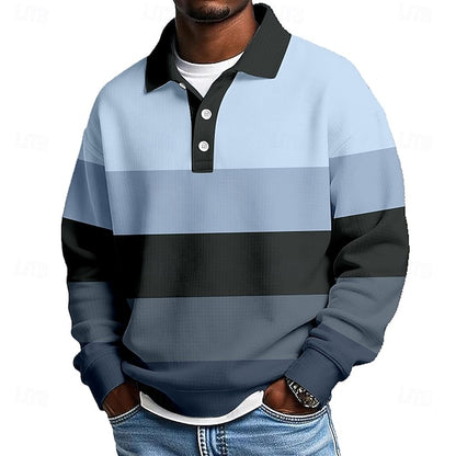 Men's Horizontal Stripes Waffle Polo Shirts